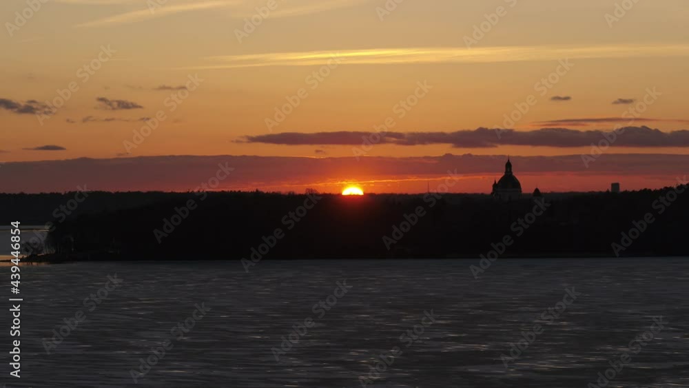 Aerial view of Kaunas lagoon and Pažaislis monastery in a spring evening. Lithuania Aerial view of Kaunas lagoon and Pažaislis monastery in a spring evening. Lithuania