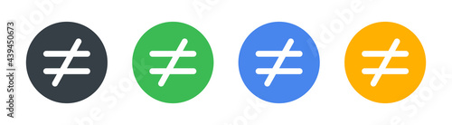 Unequal icon. Difference vector symbol in circle button. Inequality sign.