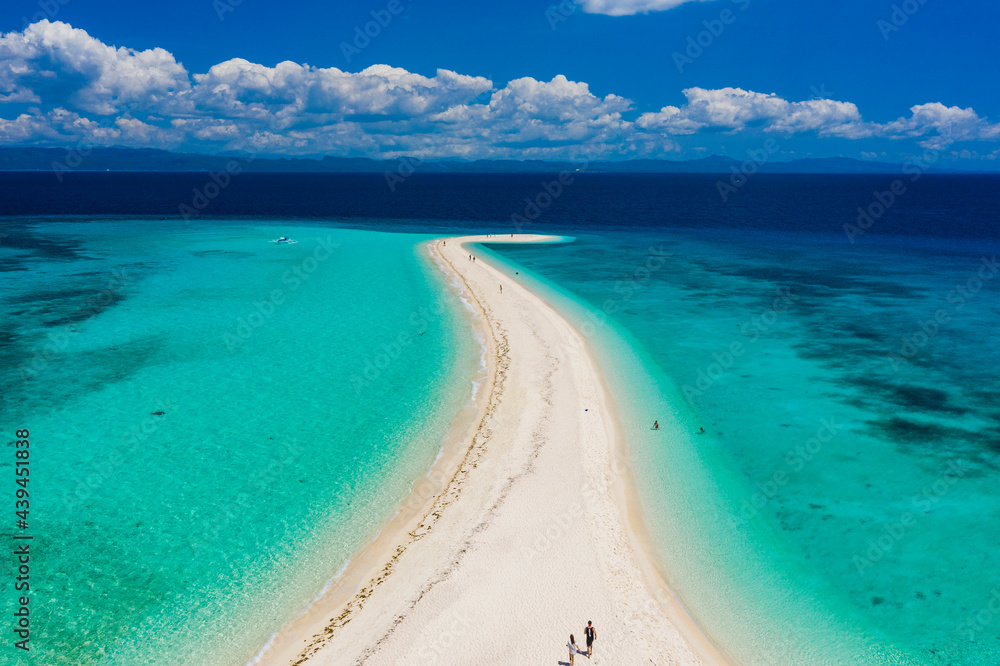 Aerial view of shoal. Amazing beach with a turquoise and transparent sea