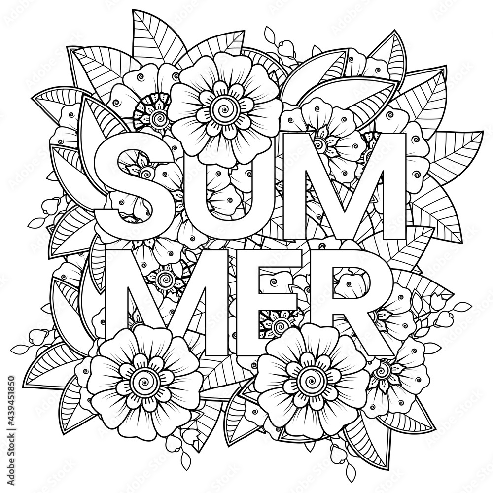 Hello Summer banner template with mehndi flower Hello Summer banner template with mehndi flower