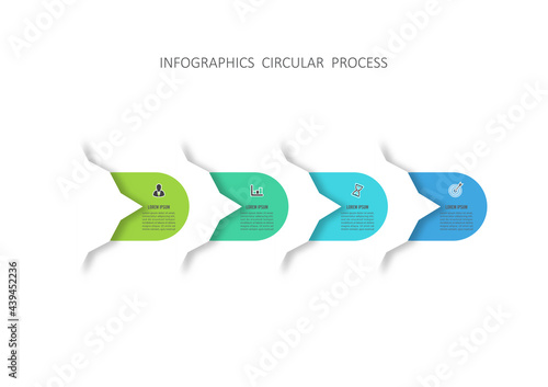 Vector infographic template with 3D paper label  integrated circles. Business concept with 4 steps of business project. For content  diagram  flowchart  steps  parts  timeline infographics.