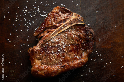 Roasted meat steak with salt flakes photo