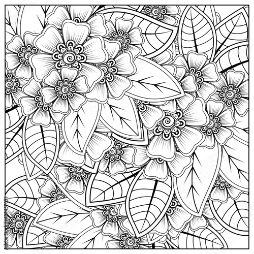 Mehndi flower for henna  mehndi  tattoo  decoration. decorative ornament in ethnic oriental style. doodle ornament. outline hand draw illustration. coloring book page.