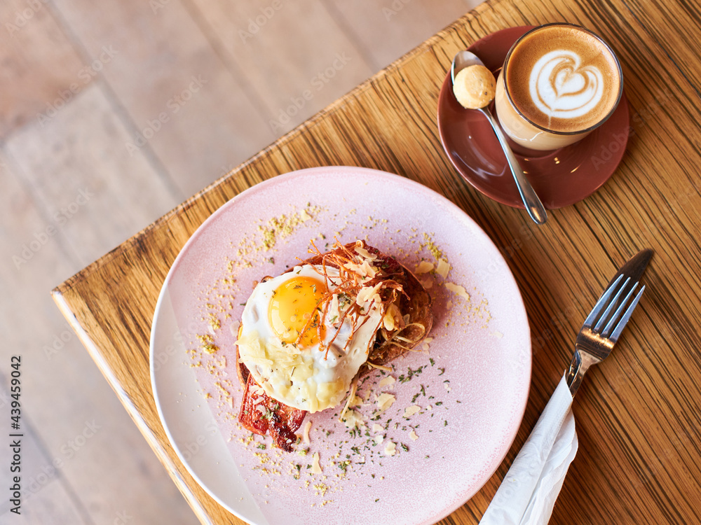 breakfast on a pink plate