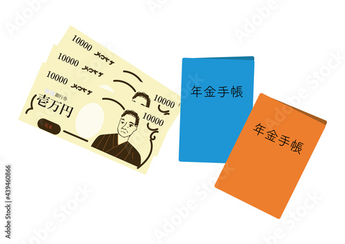 年金手帳と一万円札（CS2,350ppi)