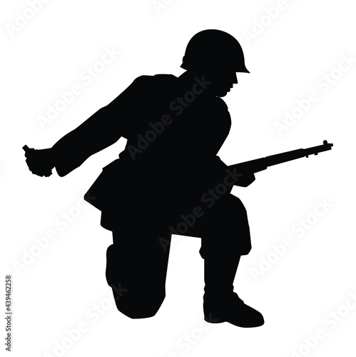US soldier with a rifle weapon during world war 2 silhouette vector on white background
