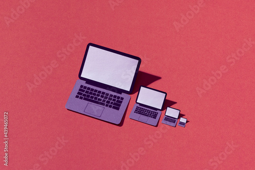 Laptop with blank screen isolated seamless pattern on white background. photo