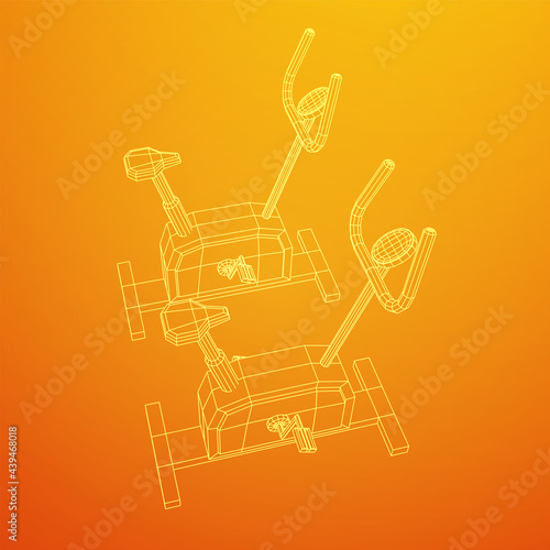 Excercise Bike. Gym equipment. Sport cardio fitness concept. Wireframe low poly mesh vector illustration. photo