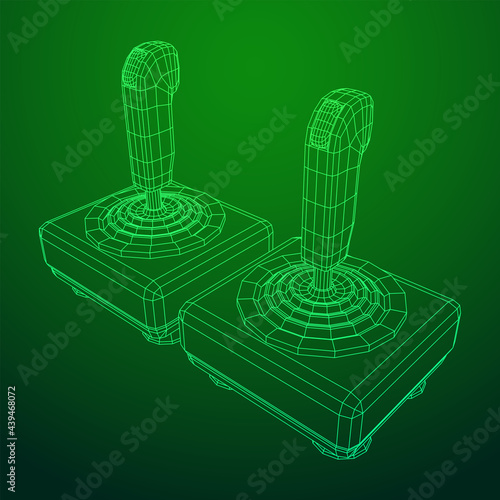 Joystick with buttons. Retro video game controller gamepad. Wireframe low poly mesh vector illustration