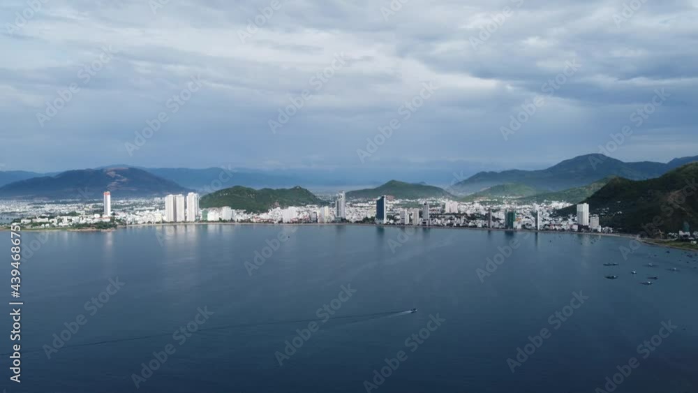 Drone flight in tropical beach city of Nha Trang, Vietnam. Looks Similar to Miami Drone flight in tropical beach city of Nha Trang, Vietnam. Looks Similar to Miami