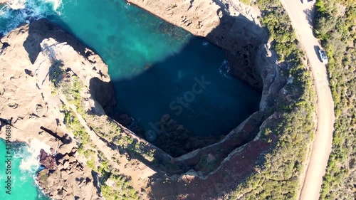 Bird's-eye drone scenic view of Lake Munmorah State Conservation Area Snapper Point Cove Rock cave Pacific Ocean Central Coast NSW Australia 3840x2160 4K photo