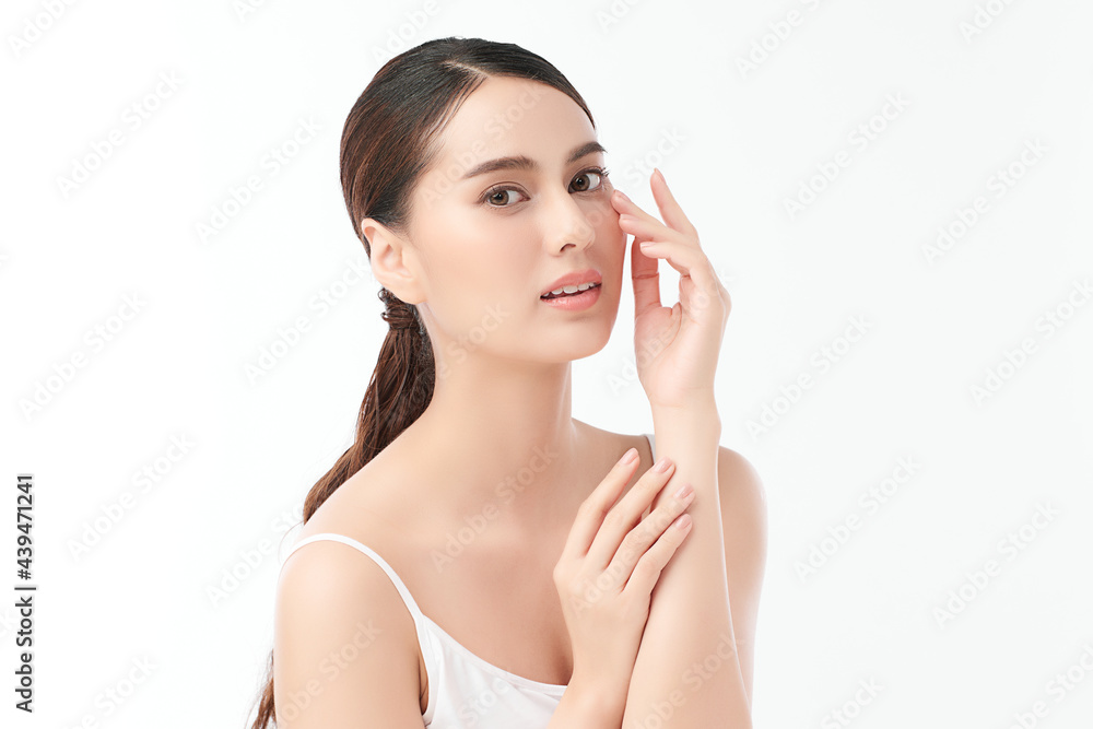 Beautiful young asian woman with clean fresh skin on white background, Face care, Facial treatment, Cosmetology, beauty and spa, Asian women portrait. Beautiful young asian woman with clean fresh skin on white background, Face care, Facial treatment, Cosmetology, beauty and spa, Asian women portrait.