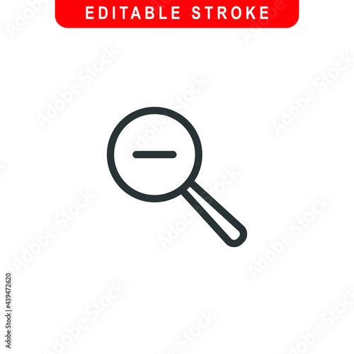 Zoom Out Outline Icon. Magnifying glass Line Art Logo. Vector Illustration. Isolated on White Background. Editable Stroke