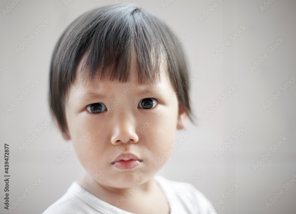 Close-up funny head portrait of cute Asian kid with clean background at home. Close-up funny head portrait of cute Asian kid with clean background at home.
