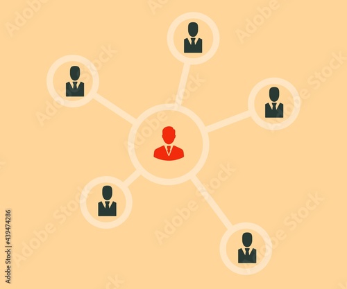 People figure icons on yellow background. Leadership, organisation structure and social network concepts.