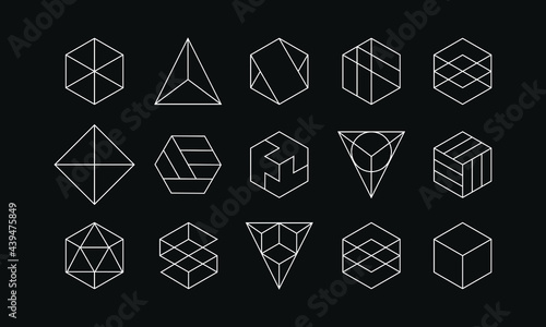 abstract line geometric sign in hexagon and triangle shapes. minimal logotypes collection. simple ornament for texture and pattern. photo