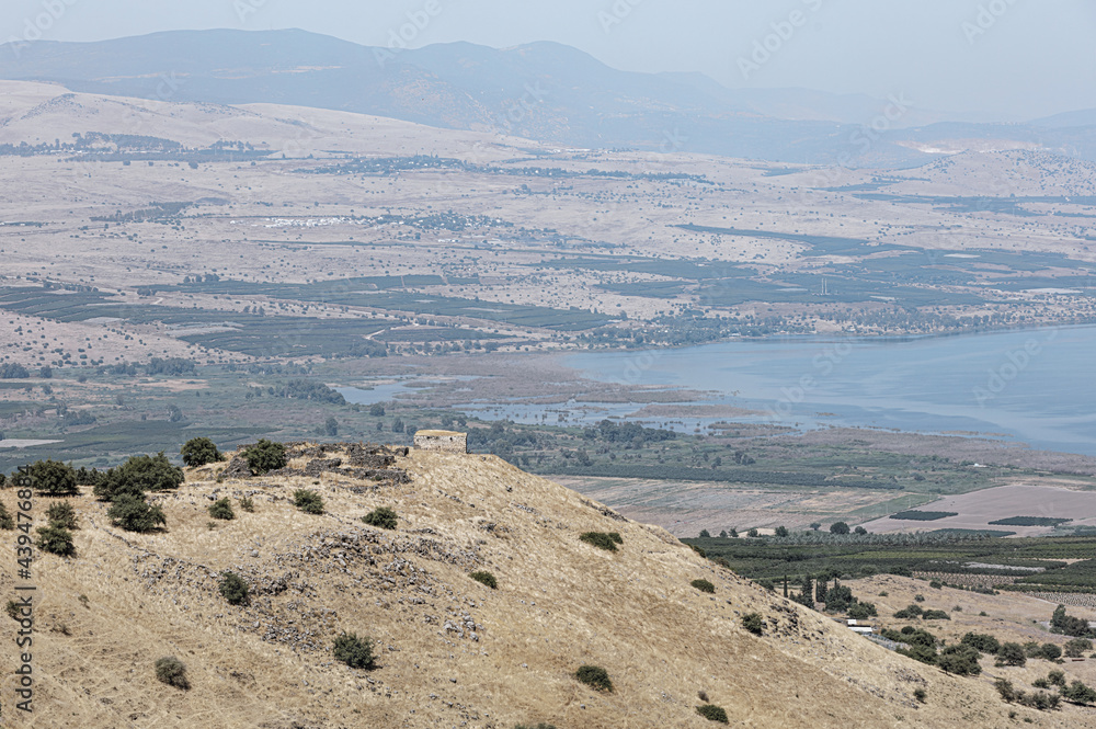 View of the ruins and the Kinneret lake 
