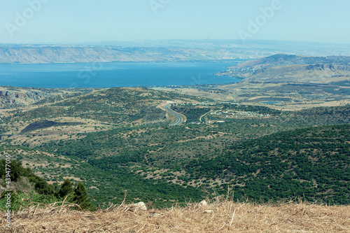 Mount Arbel and the city of Tiberias, view from the side of Mount Meron
