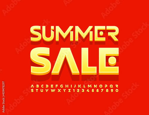 Vector Colorful Banner Summer Sale. Futuristic Trendy Font. Original Alphabet Letters and Numbers. 