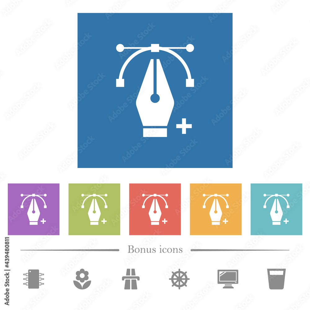 Adding editing point with pen tool flat white icons in square backgrounds Adding editing point with pen tool flat white icons in square backgrounds