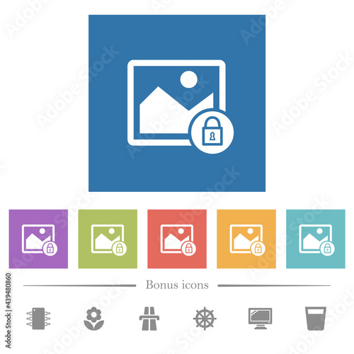 Lock image flat white icons in square backgrounds