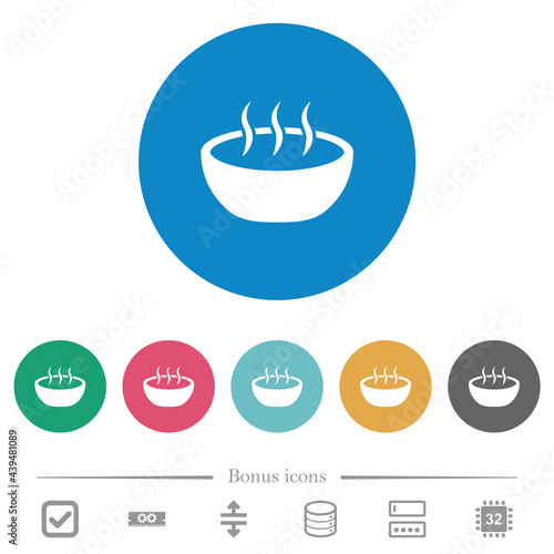 Steaming bowl flat round icons