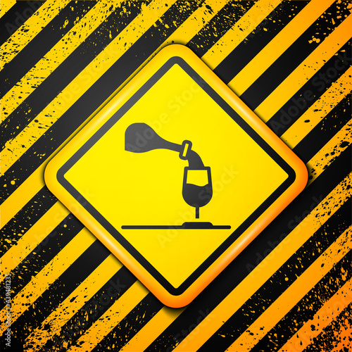 Black Wine tasting, degustation icon isolated on yellow background. Sommelier. Smells of wine. Warning sign. Vector