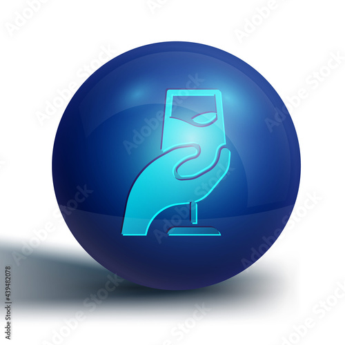 Blue Wine tasting, degustation icon isolated on white background. Sommelier. Smells of wine. Blue circle button. Vector