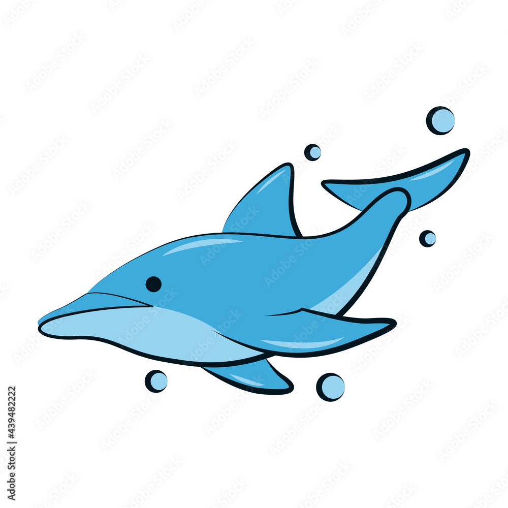 Obraz premium flat color vector illustration of a blue dolphin