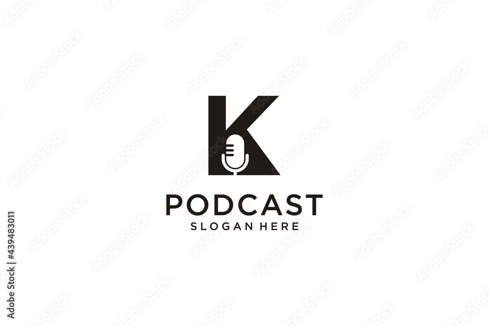 initial letter K with microphone podcast logo design template initial letter K with microphone podcast logo design template