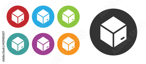 Black Carton cardboard box icon isolated on white background. Box, package, parcel sign. Delivery and packaging. Set icons colorful. Vector