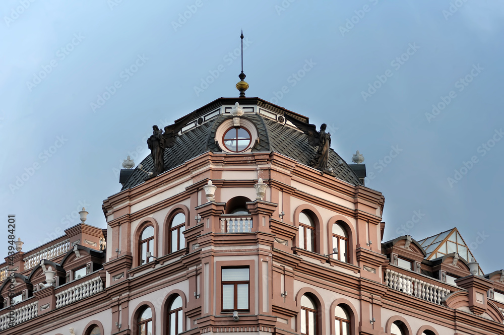 Top of old building facade in Kyiv Ukraine
