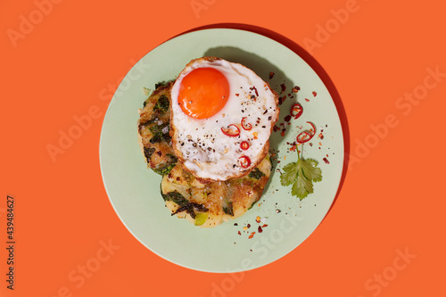 Eggs with hash browns photo