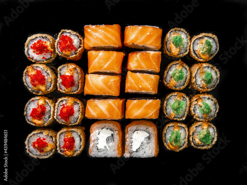 rolls set on a black background. three kinds roll for the menu