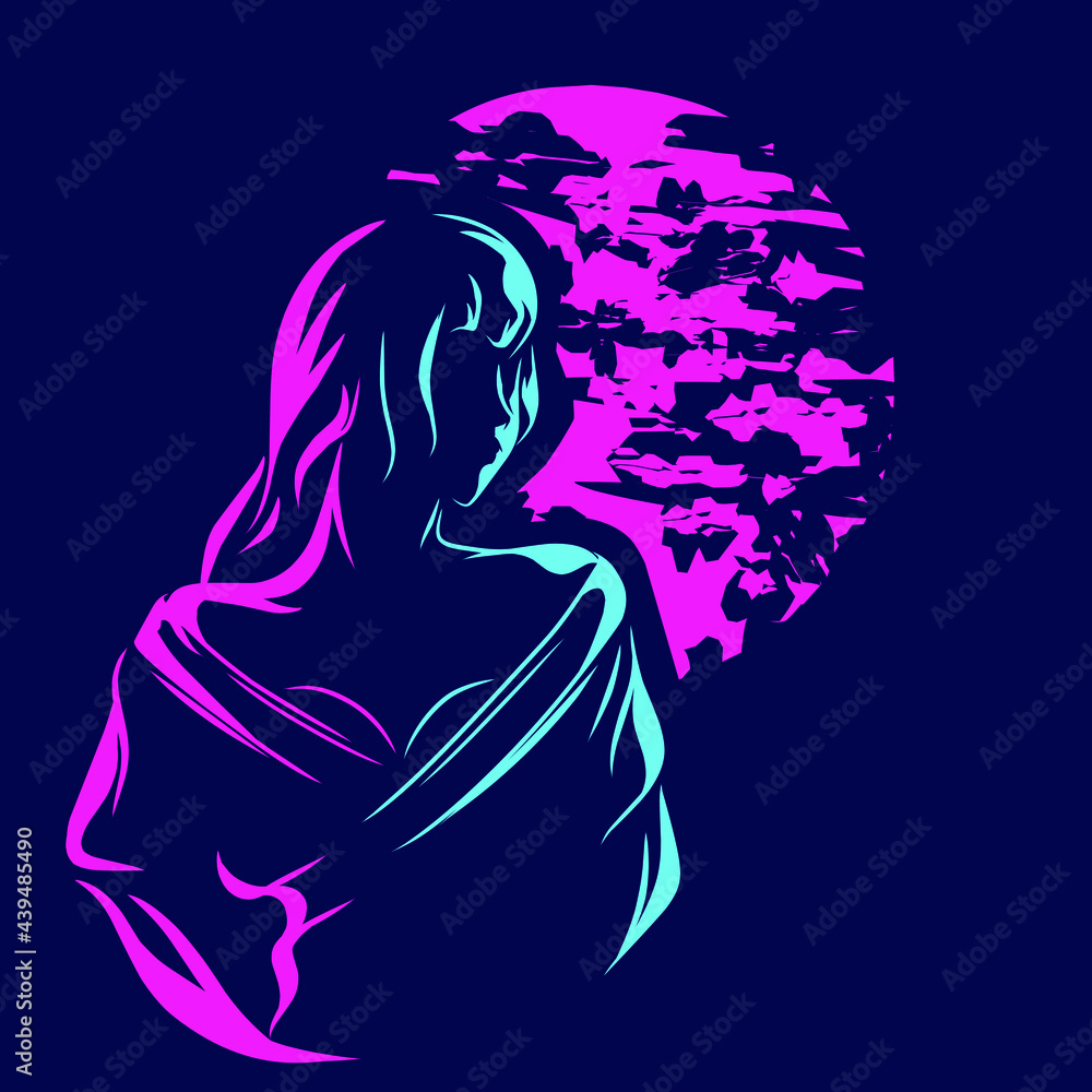 Geisha Japanese Woman Line Pop Art Potrait Logo Colorful Design With Dark Background Abstract Vector Illustration Stock Vector Adobe Stock