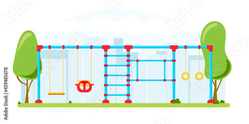 Kids playground. Set of playing equipment elements. City park concept. Vector illustration