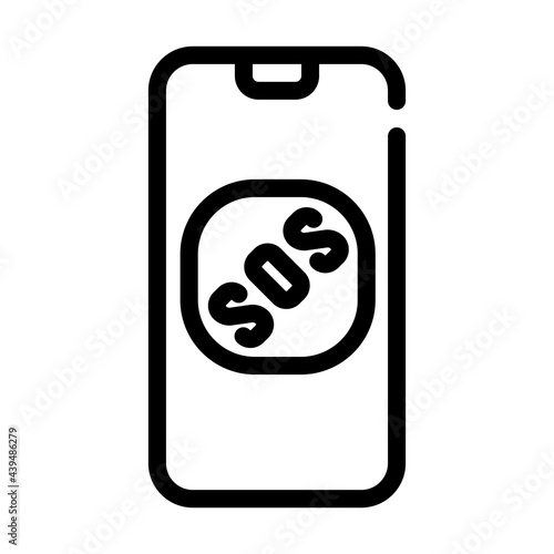 sos button on smartphone screen when neurosis line icon vector. sos button on smartphone screen when neurosis sign. isolated contour symbol black illustration