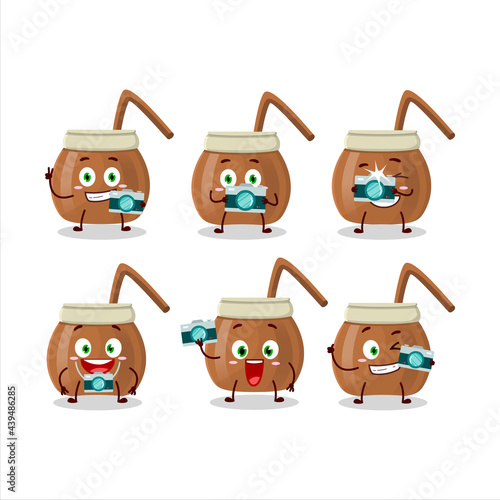 Photographer profession emoticon with mate tea cartoon character