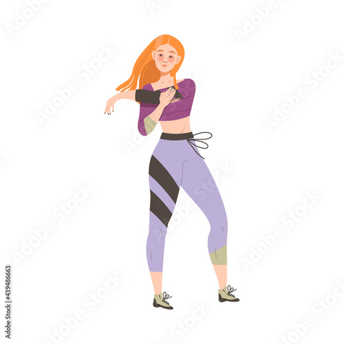 Young Redhead Woman Character Stretching Doing Sport and Physical Exercise Training Body and Muscle Vector Illustration