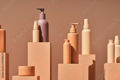 Composition of boxes and cosmetic bottles photo