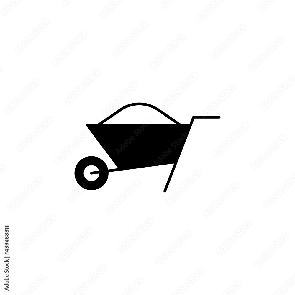 Barrow cart, wheelbarrow icon in solid black flat shape glyph icon, isolated on white background Barrow cart, wheelbarrow icon in solid black flat shape glyph icon, isolated on white background