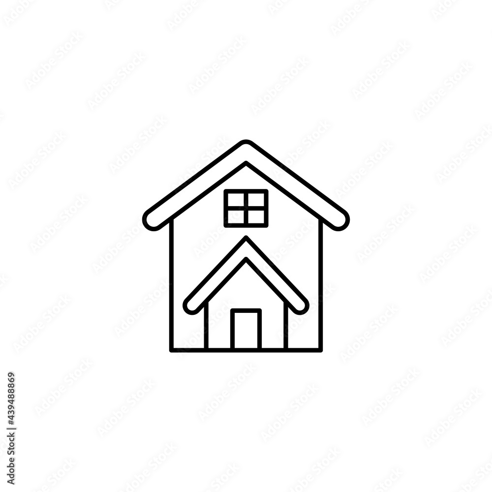 Architecture, front of house icon in flat black line style, isolated on white background 