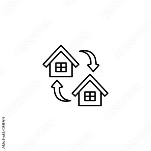 house, moving house relocation icon in flat black line style, isolated on white background 
