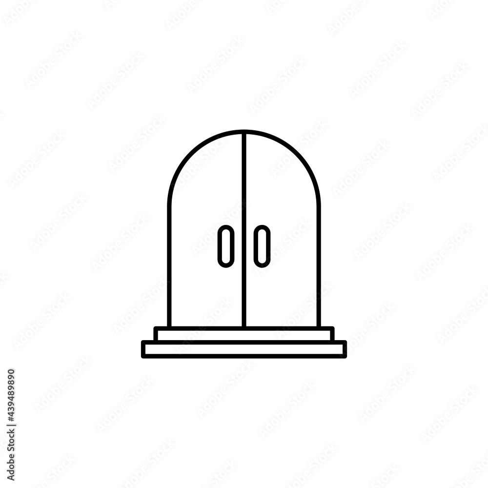 Double door icon, door house icon in flat black line style, isolated on white background 