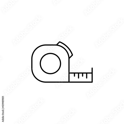 Construction measurement, measuring tape tool icon in flat black line style, isolated on white background 