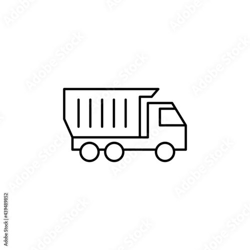 Construction dump Truck vehicle icon in flat black line style, isolated on white background 