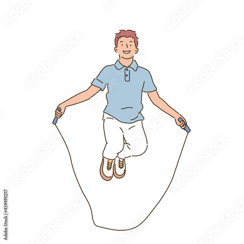 A man is jumping rope. hand drawn style vector design illustrations. 