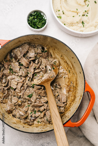 Cooking beef stroganoff in a Dutch Oven photo