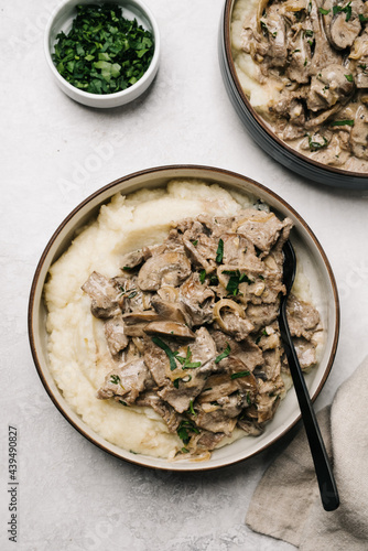 Keto Beef Stroganoff over mashed cauliflower photo