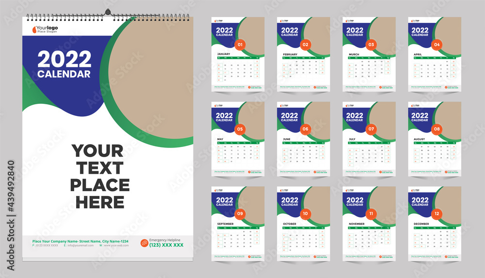 Obraz Monthly wall calendar template design for 2022, 2023, 2024, 2025